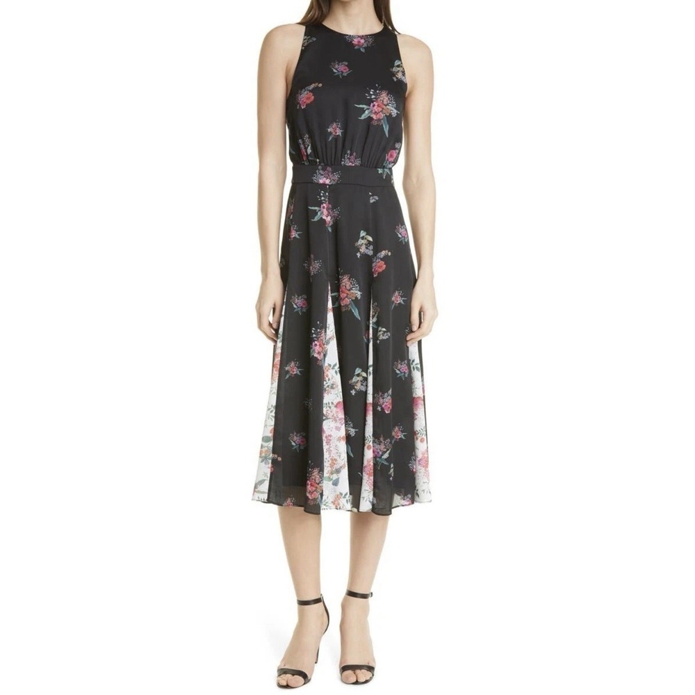 Ted Baker Liilo Floral Maxi Dress Size TB 2 / US 6 Black Sleeveless Keyhole Back